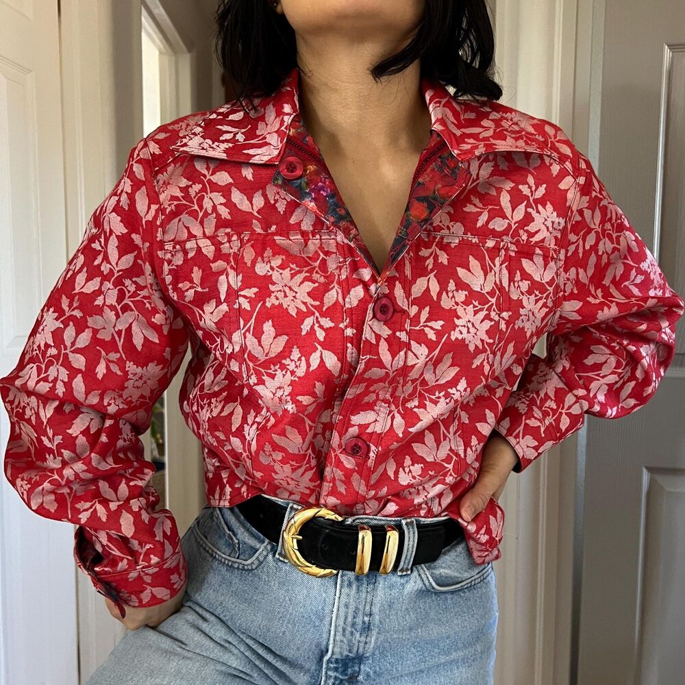 vintage y2k nostalgia‎ reversible bright floral button down shirt Medium/Large